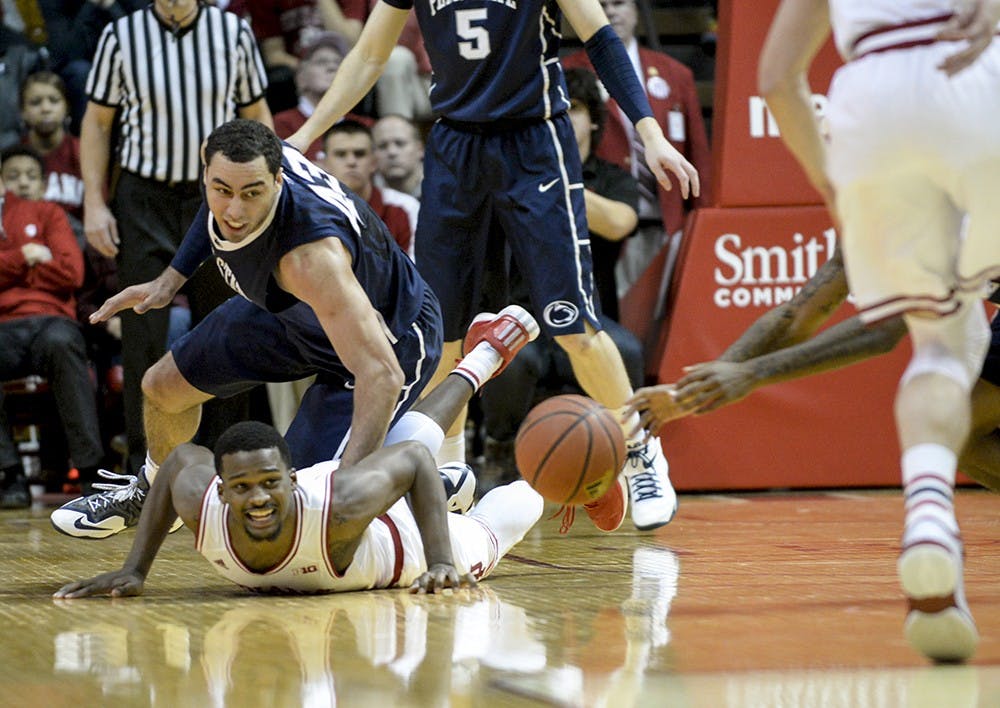Sophomore Stan Robinson loses the ball during the second half of IU's game against Penn State on Tuesday at Assembly Hall.
