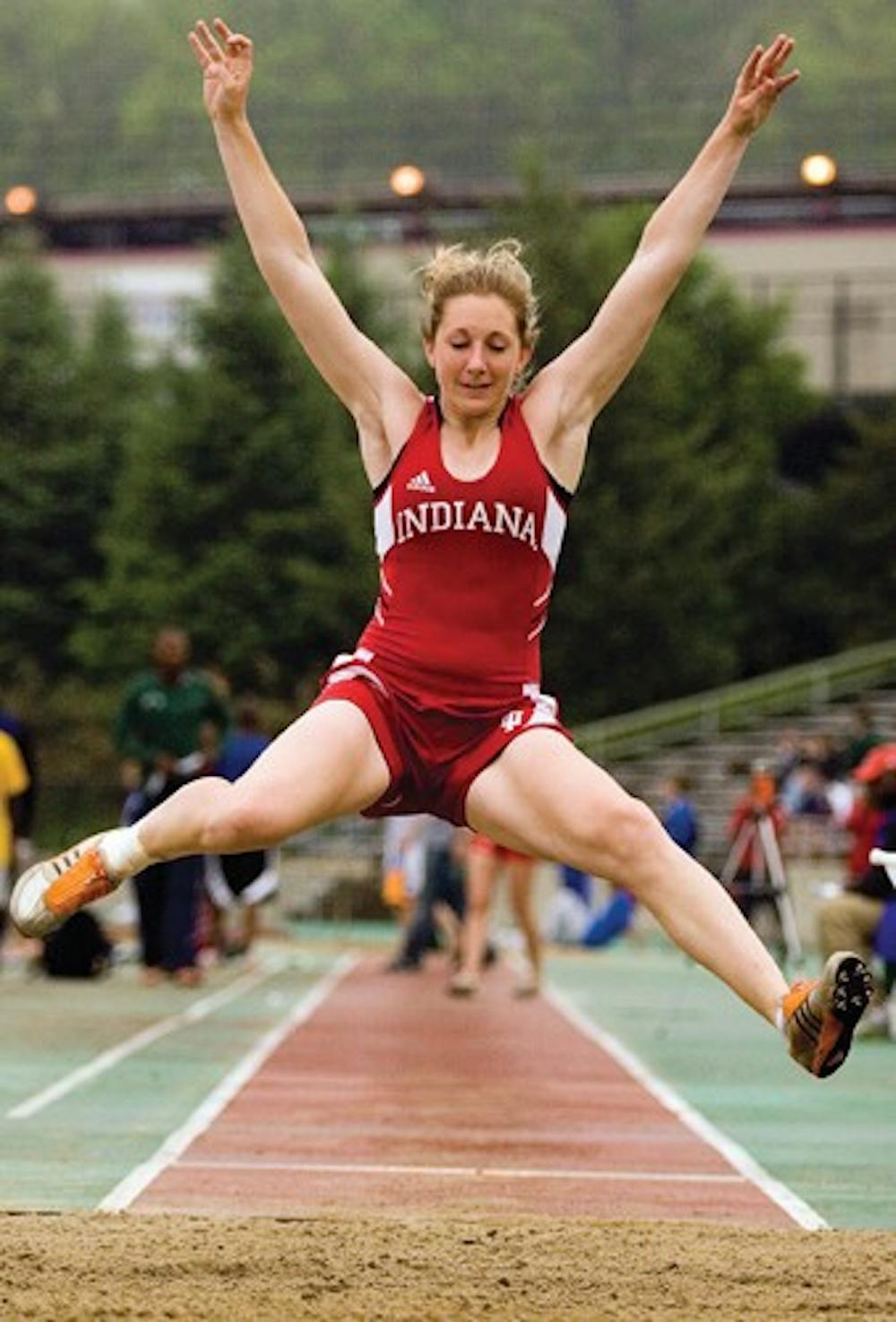 IDS FILE PHOTO
Freshman Jackie Coleman flys through the air during a long-jump competition as part of the Billy Hayes Invitational Friday, May 6, 2007 at the Billy Hayes Track and Field Complex.  