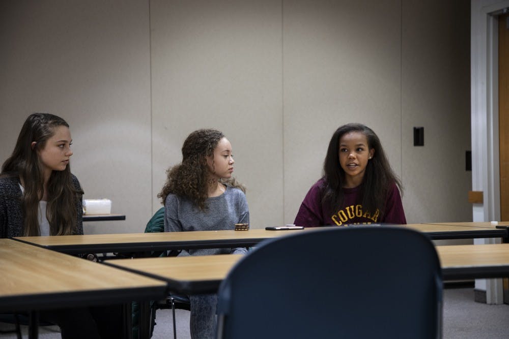 <p>Bloomington High School North students address issues about the school system Sunday at the Monroe County Public Library. The roundtable meeting, which is moderated by the Monroe County Community School Corporation, welcomes local teens to join the conversation.</p>