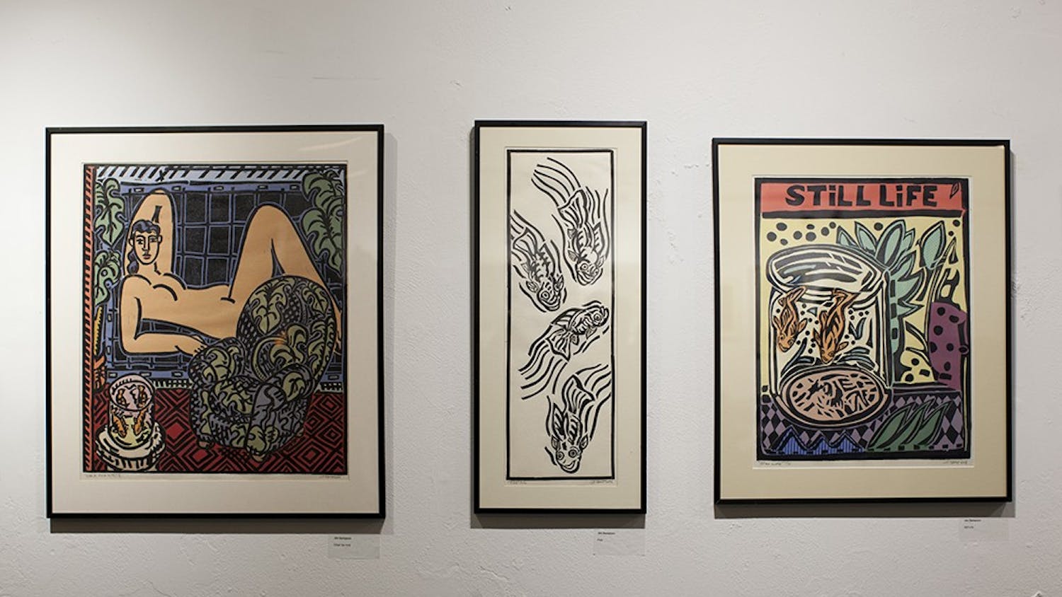 Jim Simpson's linocut prints inspired by Henri Matisse on display at Blueline Media Productions.  The work will be available to view until Jan. 30th.
