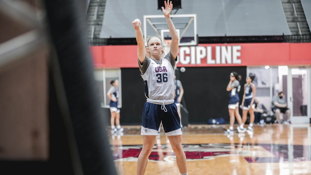 Gracer Berger shoots the ball Tuesday at the USA Women&#x27;s Basketball AmeriCup Trials in Columbia, South Carolina. Berger is a finalist for the team that will compete in the USA AmeriCup Team Trials to compete in the 2021 FIBA Americup from June 11-19 in San Juan, Puerto Rico. 