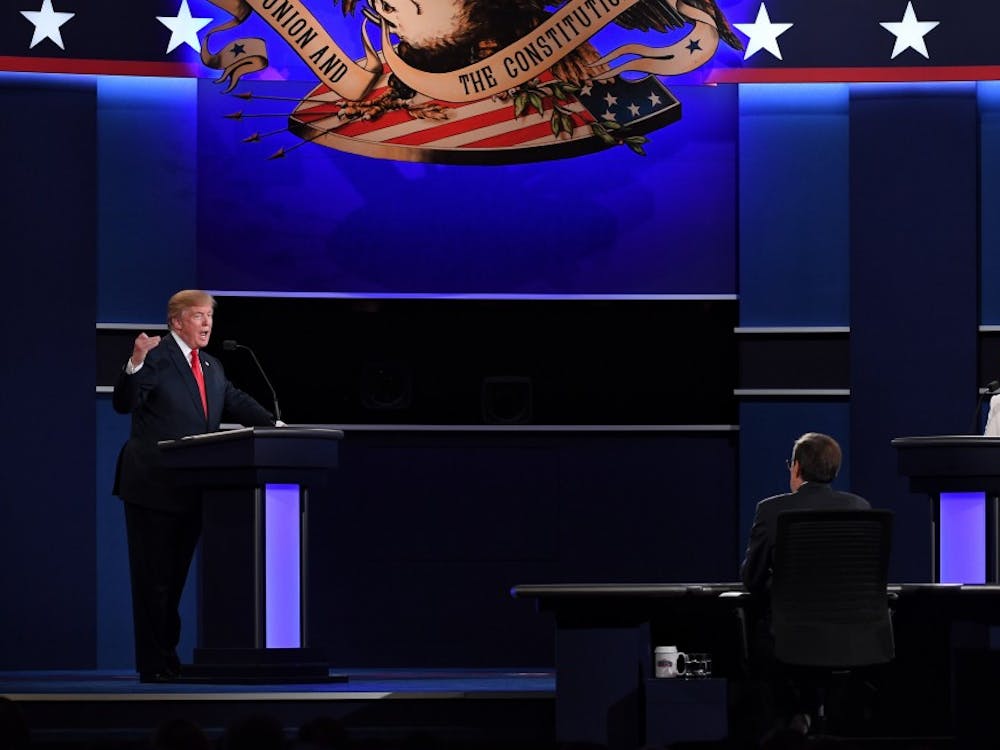 Republican presidential candidate Donald Trump, left, and Democratic presidential candidate Hillary Clinton participate in the third and final presidential debate at the University of Nevada Las Vegas on Wednesday, Oct. 19, 2016, in Las Vegas. (Yin Bogu/Xinhua/Sipa USA/TNS)