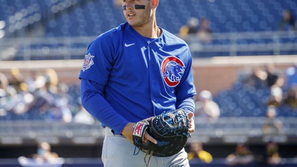 Chicago Cubs first baseman Anthony Rizzo walks to the dugout during a spring training game against the San Diego Padres on March 1. Thursday is Opening Day for MLB. 