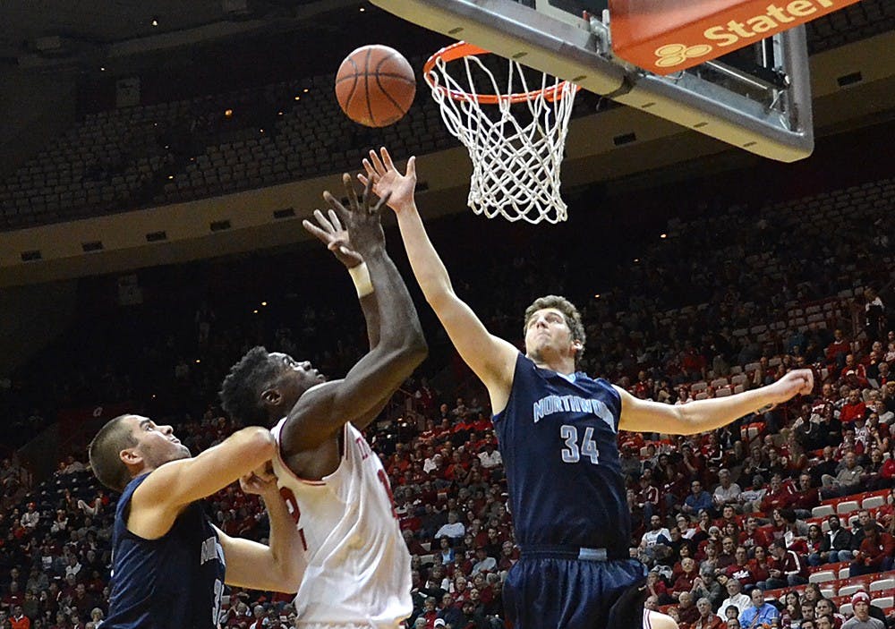 Junior Forward Hanner Mosquera-Perea shoots the ball in IU’s first exhibition game against Northwood on Thursday at Assembly Hall.