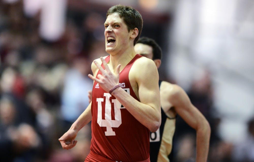 Jeremy Coughler races in the Indiana vs. Purdue Duals on Jan. 17 in Bloomington. 