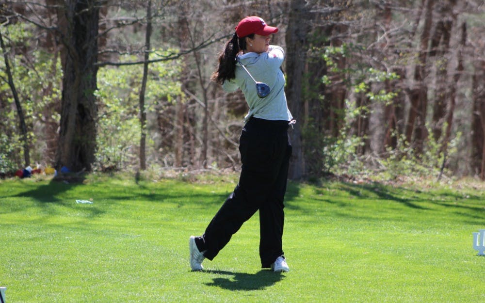 Senior Ana Sanjuan tees off during the first round of the IU Invitational at IU Golf Course. Sanjuan and the Hoosiers will compete in the Big Ten Championships this weekend.