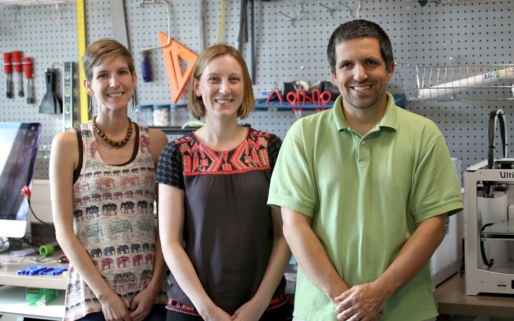 From left, IU visiting assistant professor Amber Simpson, Alice Anderson with the Science Museum of Minnesota and IU associate professor Adam Maltese at the Make Innovate Learn Lab. They recently received a $300,000 grant to study how failure affects learning.