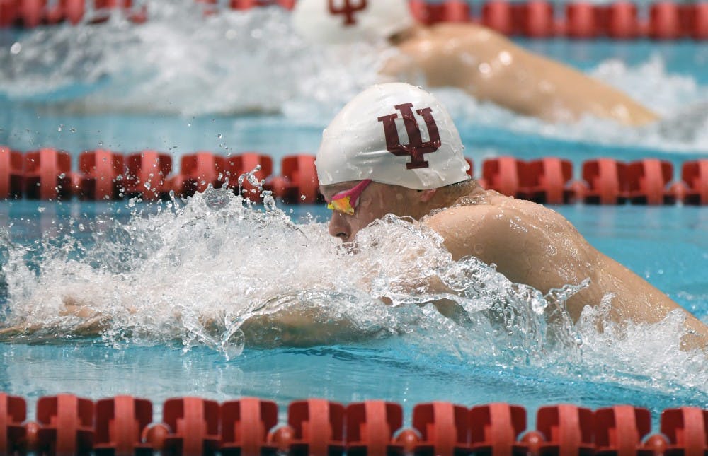 <p>Sophomore Jack Kucharczyk swims in the 200 breaststroke at the IU Last Chance Meet on March 7 ati the Counsilman-Billingsley Aquatic Center. The Hoosiers named Dr. Kirk Grand as an assistant coach on Wednesday.</p>