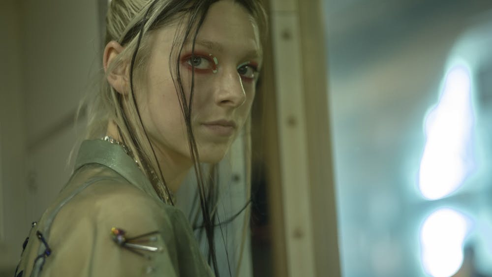 Hunter Schafer is seen on the set of &quot;Euphoria&quot; with bleached brows. 