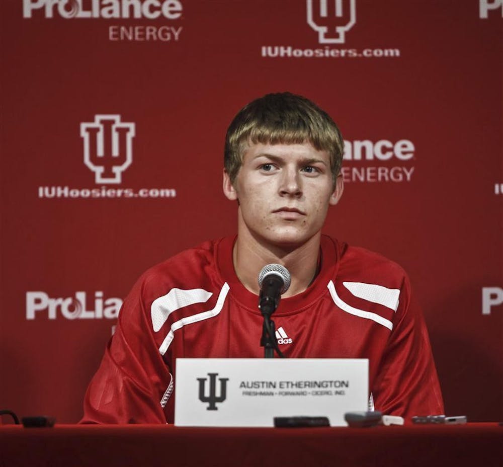 Then freshman Austin Etherington speaks with the media in 2011. The third year sophomore is the second longest tenured player on this coming season's IU roster.