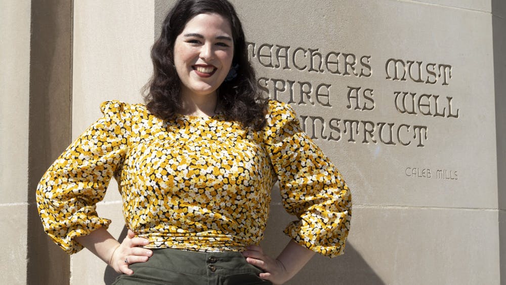 Alejandra Villarreal Martinez poses for a photo March 3 in front of the Bess Meshulam Simon Music Library and Recital Center. She is a fourth-year doctoral student at the Jacobs School of Music.