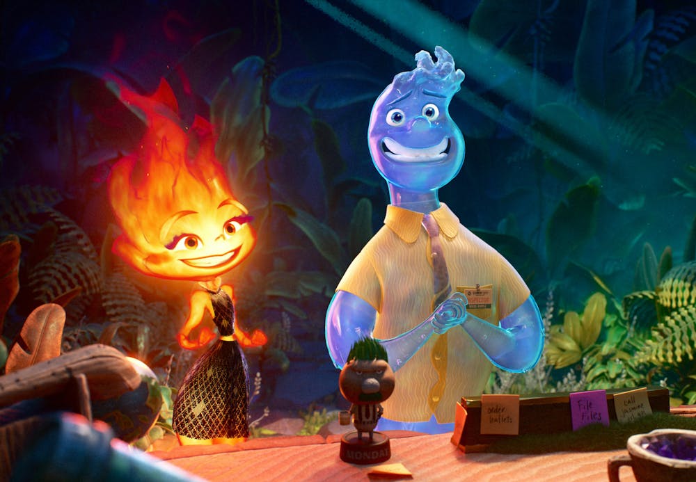 <p>A movie still from &quot;Elemental&quot; is seen. The movie, featuring a city co-inhabited by anthropomorphic elements such as fire, air, water and land, can be seen as a metaphor for interracial dating. </p>