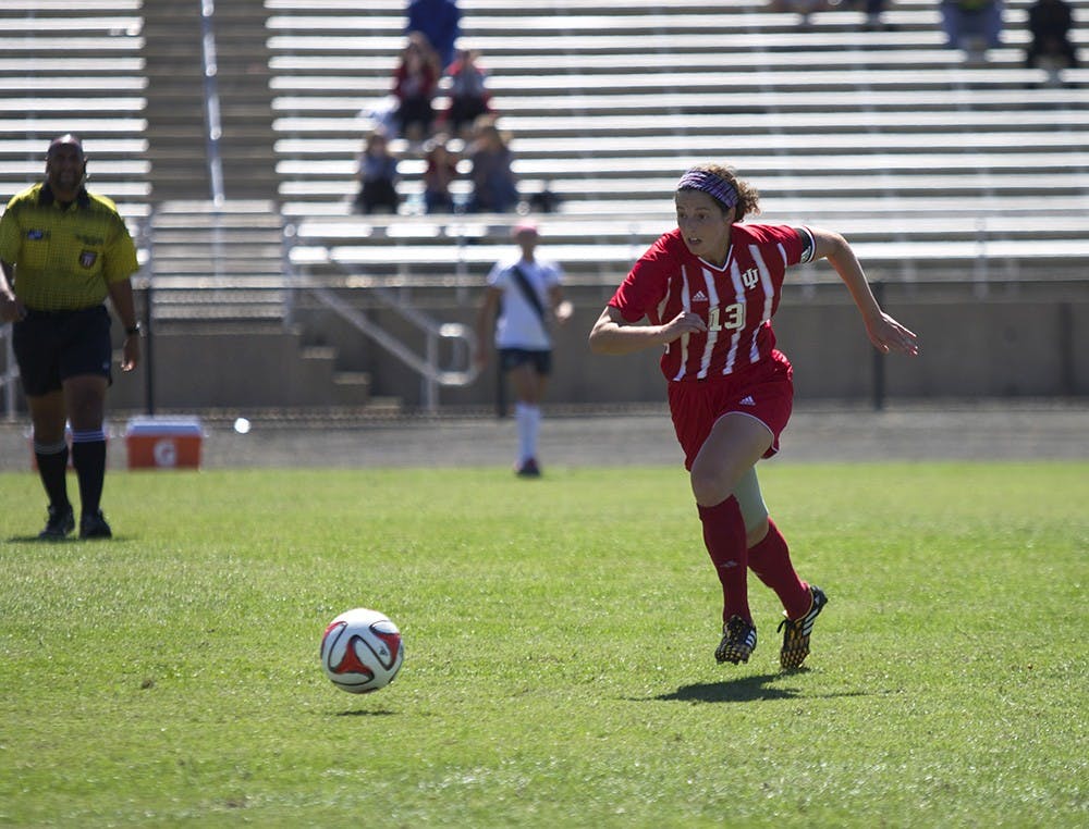 Senior midfielder Tori Keller chases the ball during the women's game versus Penn State on Sept. 14 at Bill Armstrong Stadium.