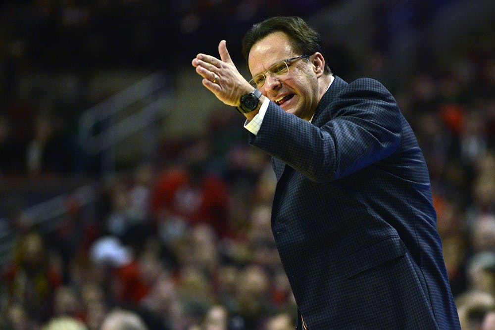Head coach Tom Crean directs his players during IU's game against Maryland on Friday at the United Center in Chicago, Ill.