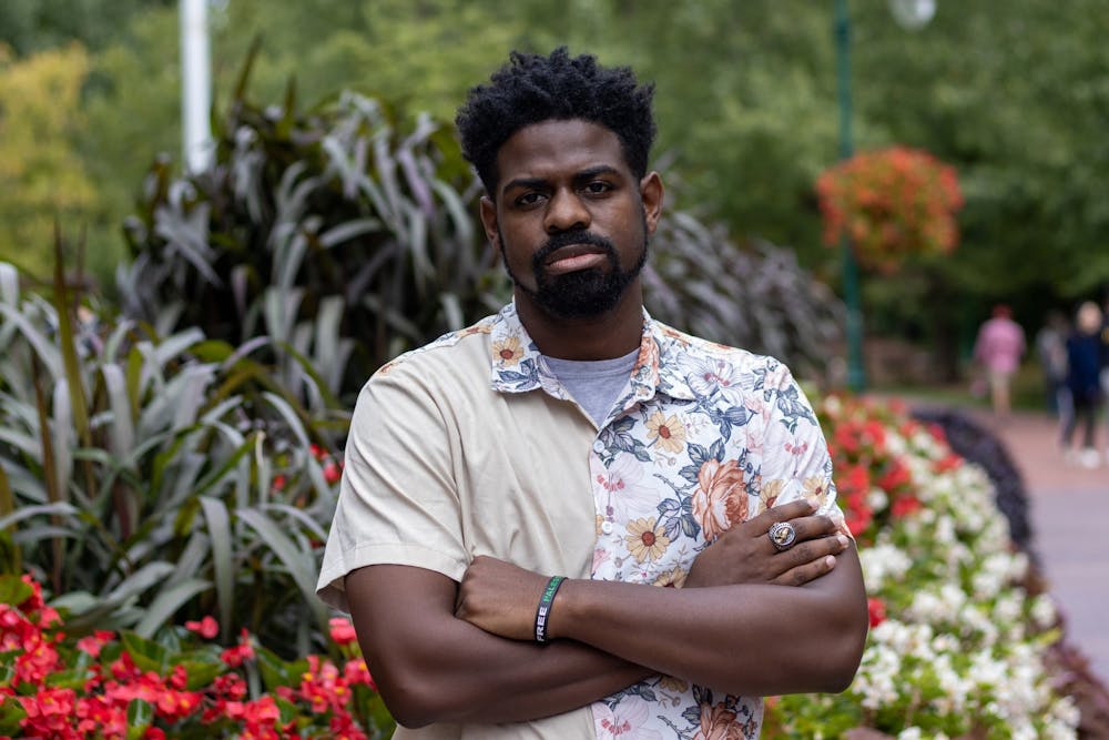 <p>Travis Washington, the creator of the Hands Up Act petition which calls for police officers who shoot unarmed citizens to serve a mandatory 15-year prison sentence, poses for a portrait Sept. 23, 2022, outside of Franklin Hall. As of this month, Washington&#x27;s petition has over 2.7 million signatures.</p><p></p>