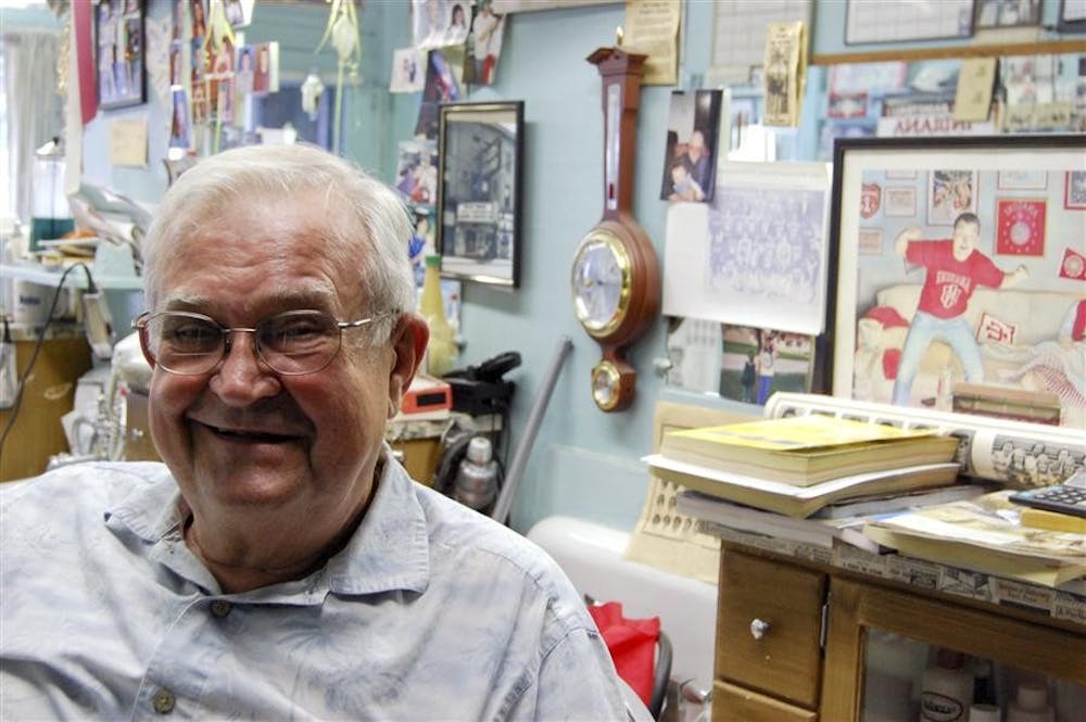 <p>&nbsp;</p>
<p>Hyscel Ward waits for business on a slow Monday afternoon at Ward's Downtown Barber Shop on North Walnut Street next to The Bluebird Nightclub. Ward has been cutting hair in Bloomington for over 50 years and has been at this location for 35 years.</p>