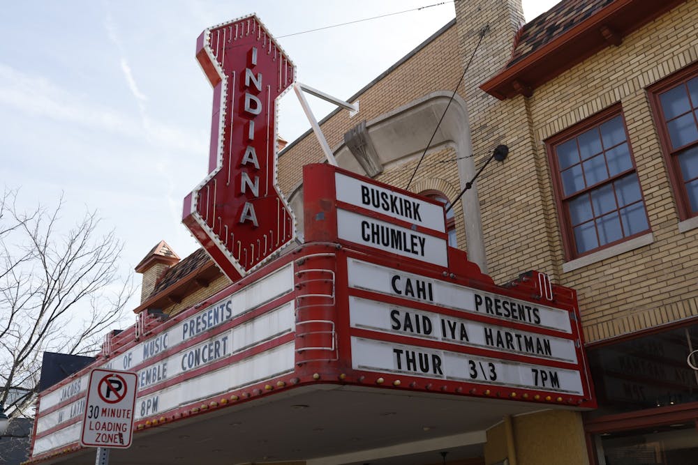 <p>The historic Buskirk-Chumley Theater is pictured Feb. 28, 2022, on Kirkwood Avenue. Chicago-based band Broken Robots will perform July 22 at the Buskirk-Chumley Theater. </p>