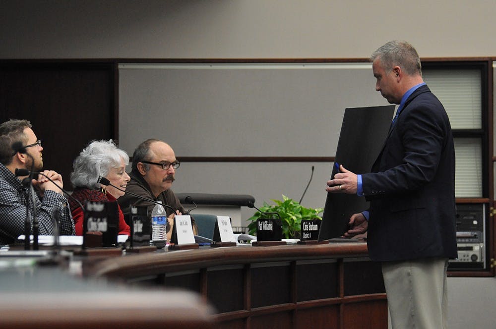 Members of Bloomington's Plan Commission are shown drawings of the proposed expansion and rebuilding of College Mall. The plan includes the addition of a Whole Foods, as well as two free-standing restaurants and other vendors.