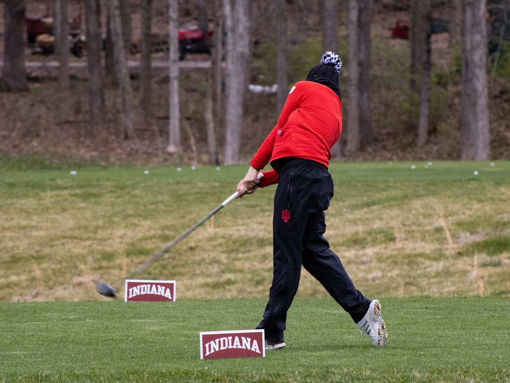 Senior Alexis Miestowski drives a ball at IU Invitational April 9, 2022. Indiana women&#x27;s golf concluded its fall season with a sixth-place finish at the Olde Stone Intercollegiate.
