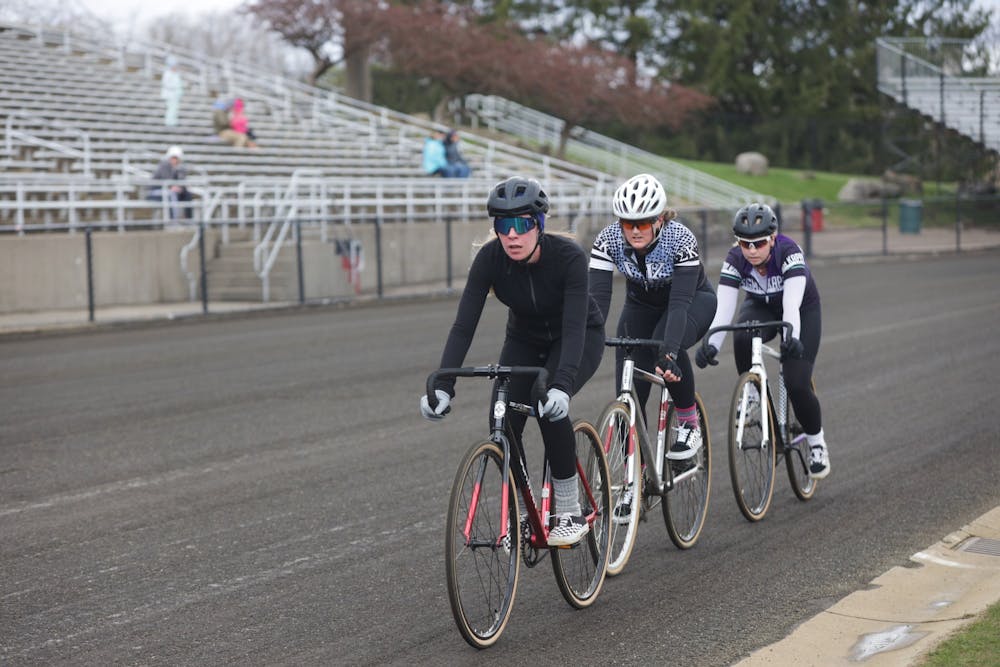 <p>Cyclists from Sigma Kappa compete in Team Pursuits on April 9, 2022, at Bill Armstrong Stadium. Sigma Kappa competed against Sigma Delta Tau. </p>