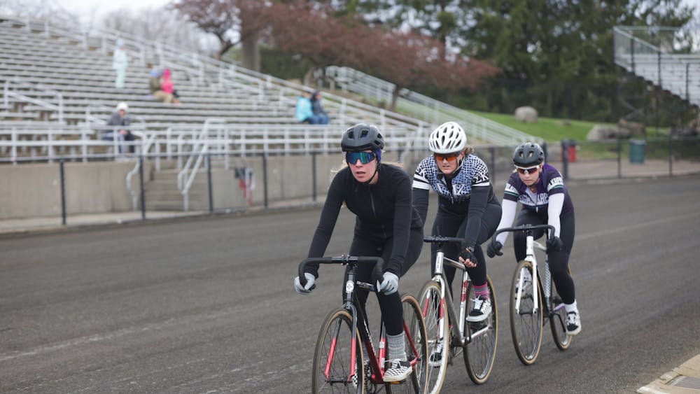 Cyclists from Sigma Kappa compete in Team Pursuits on April 9, 2022, at Bill Armstrong Stadium. Sigma Kappa competed against Sigma Delta Tau. 