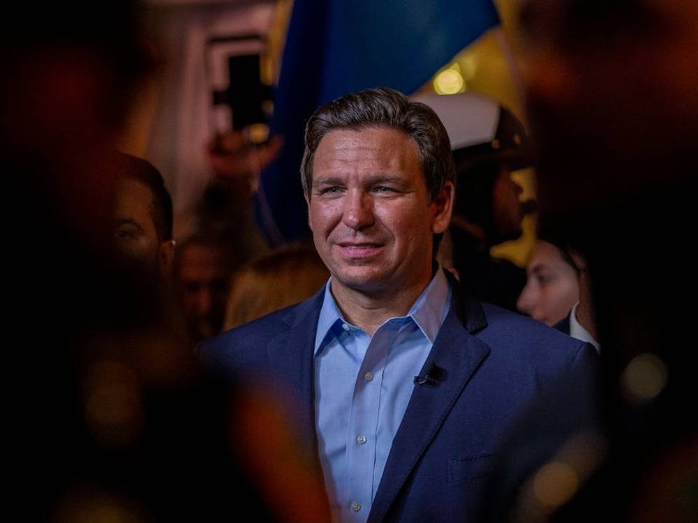 Florida Gov. Ron DeSantis is seen July 21, 2021, at Versailles Restaurant. In 2021, DeSantis signed House Bill 5, which requires the implementation of “patriotic programs” in Florida schools.