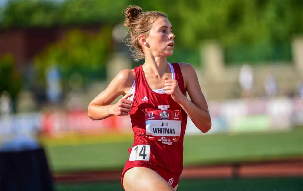 Jill Whitman runs during the USA Track and Field Championships.  After failing to qualify for NCAA National Championships by one spot in her last race, she went on to win in the 3K at the USATF Junior Outdoor Championships in Eugene, Ore. on Sunday. 