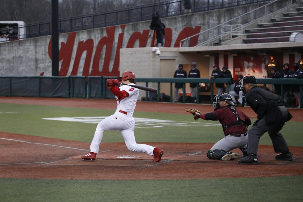 Sophomore Brock Tibbitts swings at a ball March 10, 2023, at Bart Kaufman Field. Indiana lost to Kentucky 12-2 on Tuesday afternoon.