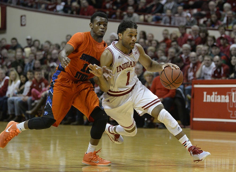 Freshman James Blackmon, Jr. drives the lane against Savannah State on Dec. 6, 2014, at Assembly Hall. IU won 95-49.