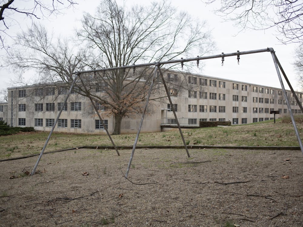 An abandoned swingset in front of Evermann apartments is seen March 29, 2022. Demolition started on the apartments April 18, 2022. 