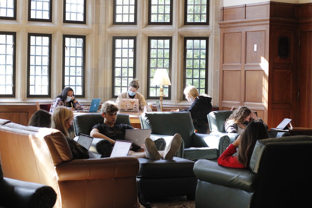 <p>Students study Oct. 20, 2021, in the South Lounge of the Indiana Memorial Union.</p><p></p>