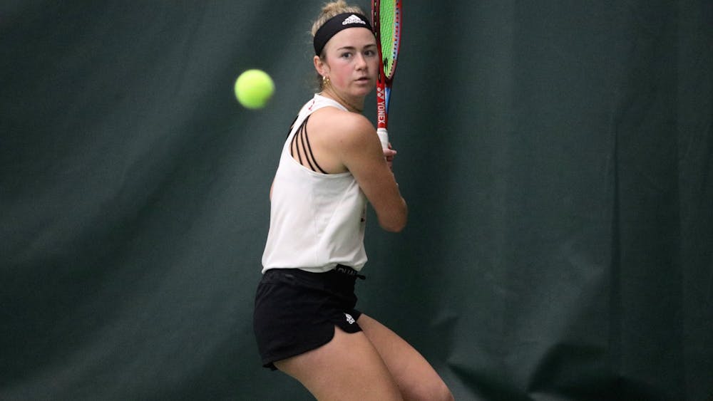 Freshman Lara Schneider competes in a singles match against Penn State on April 8, 2022, at the IU Tennis Center. Indiana went 0-2 against Penn State and Northwestern over the weekend to fall to 9-11 this season.