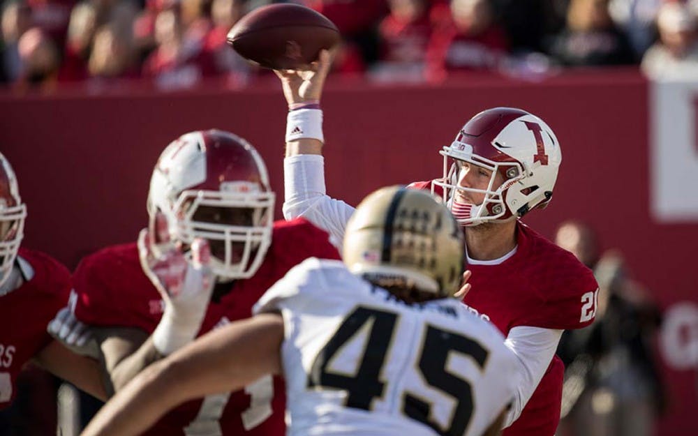 Junior quarterback Richard Lagow throws the ball during the second half against Purdue on Saturday at Memoiral Stadium.