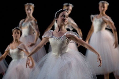 Chris Pickrell - IDS Sophomore Jennifer Sherry poses during Tuesday nights's dress rehearsal of the ballet "Les Sylphides." The piece is part of the fall ballet "Perspectives 1900," which will be 8 p.m. Friday and Saturday at the Musical Arts Center. 