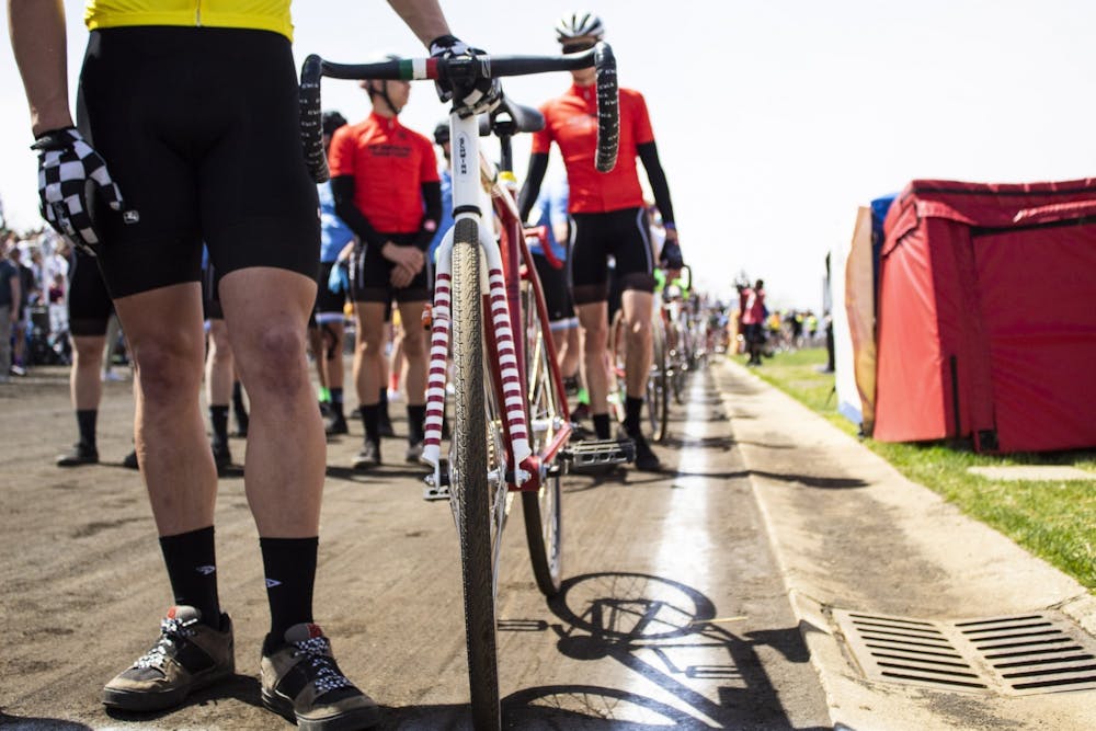 <p>Riders line up April 13, 2019, before the start of the  men’s Little 500. IU Bloomington is commemorating the races by participating in the 2020 National Bike Challenge throughout May.﻿</p>