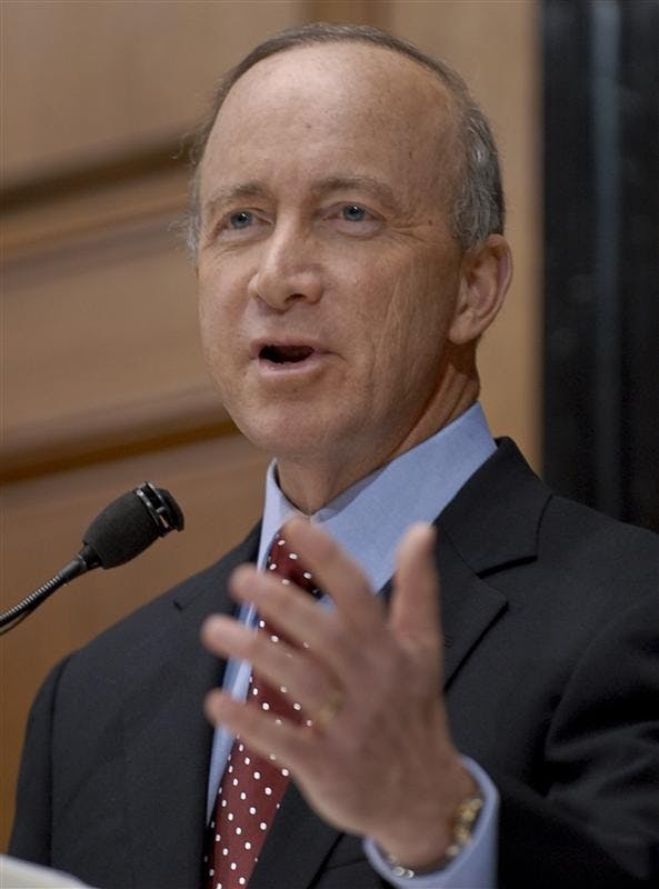 Indiana Governer Mitch Daniels gives his State of the State speech in the Indiana House Chambers Tuesday evening in Indianpolis. During his speech, Daniels stated there would be no tax increase for the 2009 year.