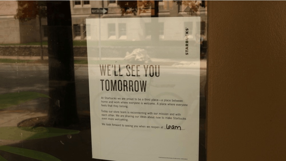 The Starbucks at Indiana Avenue is closed Tuesday, May 29, in Bloomington, Indiana. Starbucks is closing more than 8,000 stores nationwide for what the company is calling "racial-bias education" training.