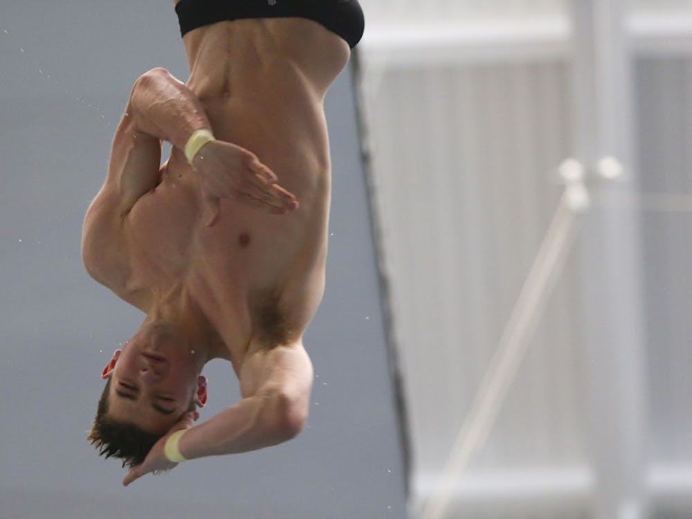 James Connor, now a senior, competes in the 2017 NCAA Swimming and Diving Championships. Connor took second place in the 1-meter dive with 388.35 on Jan. 25.&nbsp;
