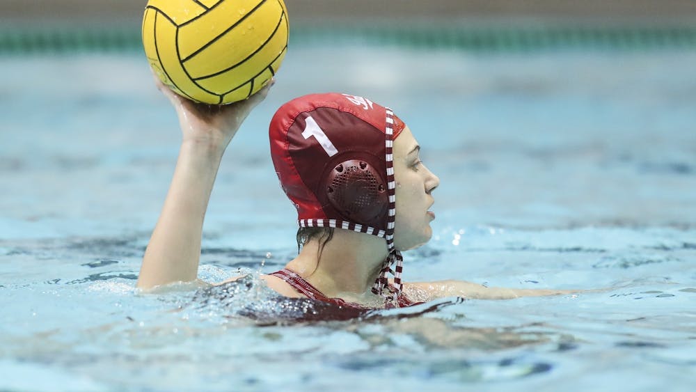 Then-sophomore goalkeeper Mary Askew makes a pass Jan. 20, 2020, in the Counsilman-Billingsley Aquatics Center. Askew had 15 saves in two games against USC on April 1 and 2.