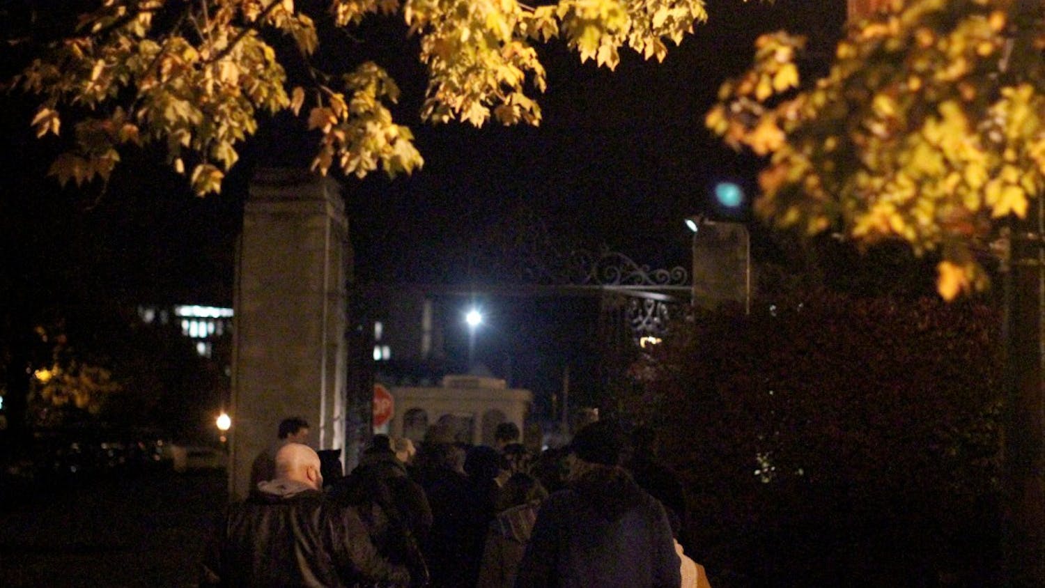 The ghost walkers ended their tour at Showalter Fountain. They covered spirits and different legends at the Indiana Memorial Union, Dunn cemetery and Owen Hall.