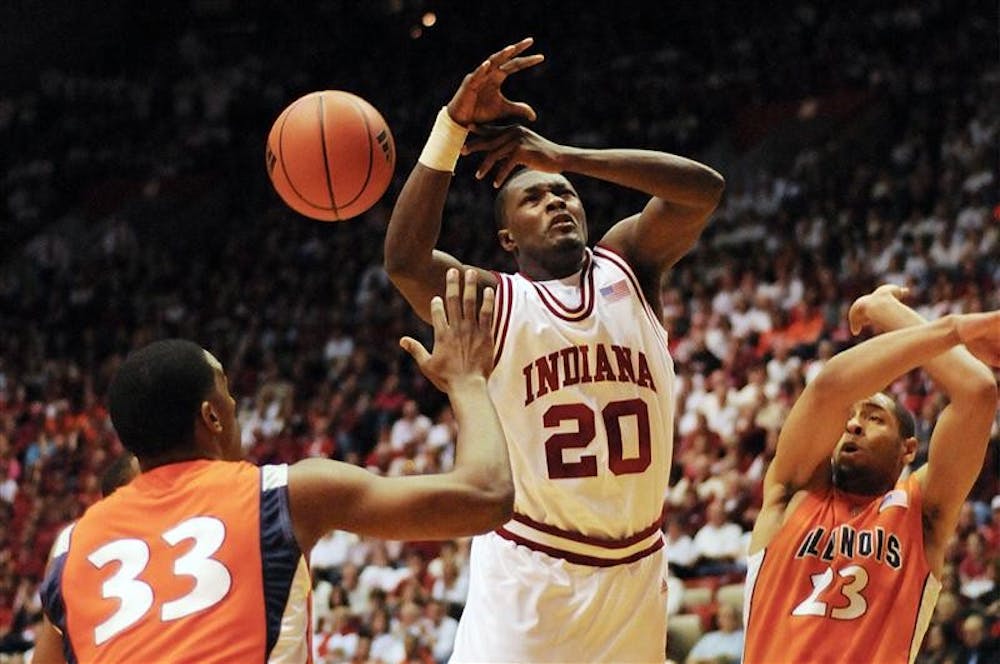 IU freshman guard Nick Williams looses the handle on the ball as he heads to the basket during the first half of IU's 65-52 loss to Illinois on Sunday at Assembly Hall. Williams had eight points.