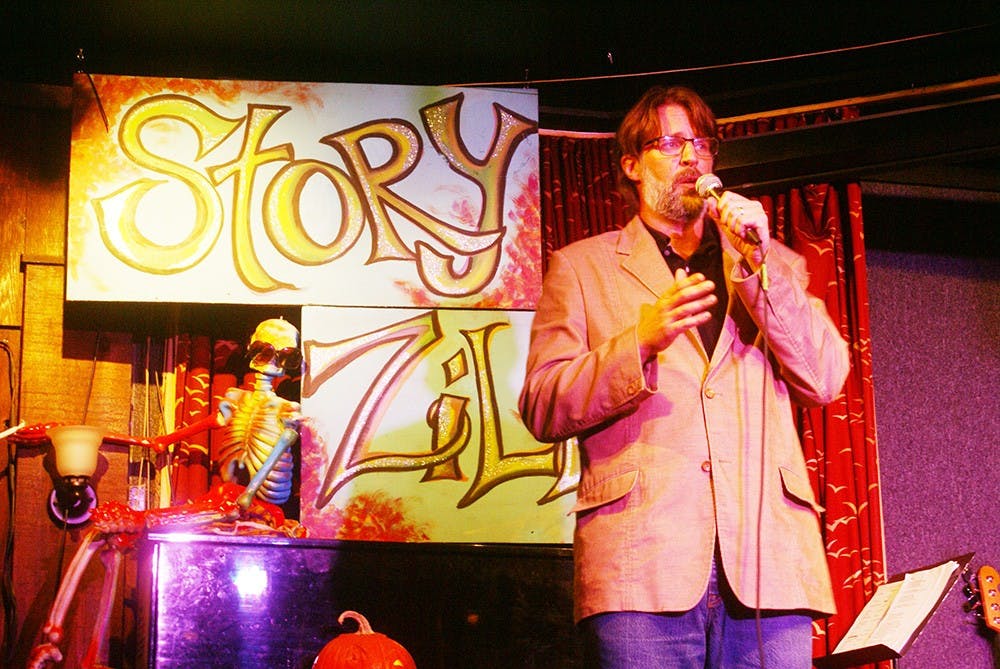 Bryan Roberts tells a Bear's Place audience about his experiences with the supernatural Wednesday evening. Roberts was one of three speakers at the monthly "Storyzilla" event held at Bear's Place.