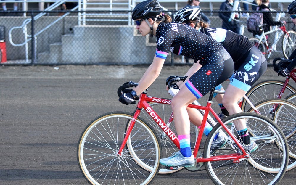 Kristen Bignal of Delta Gamma races at Little 500 Miss N Out in 2017 at Bill Armstrong Stadium. Bignal finished 1st overall.