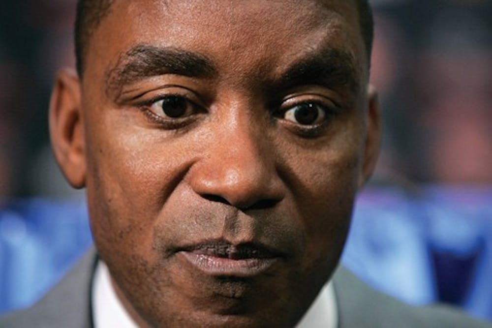 New York Knicks New York Knicks head coach Isiah Thomas pauses while responding to questions during a news conference Wednesday, April 9, 2008  in New York.  (AP Photo/Frank Franklin II)