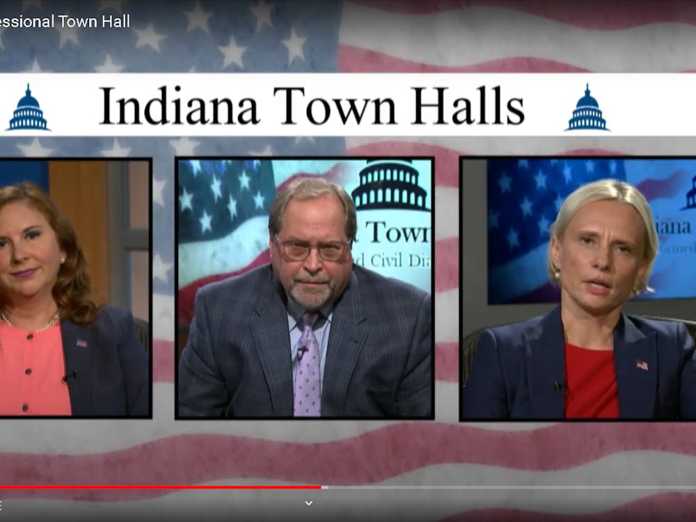 Republican Victoria Spartz and Democrat Christina Hale answer questions during a Fifth District Congressional Town Hall on Tuesday over livestream. The questions were presented by voters live from WFYI studios. 