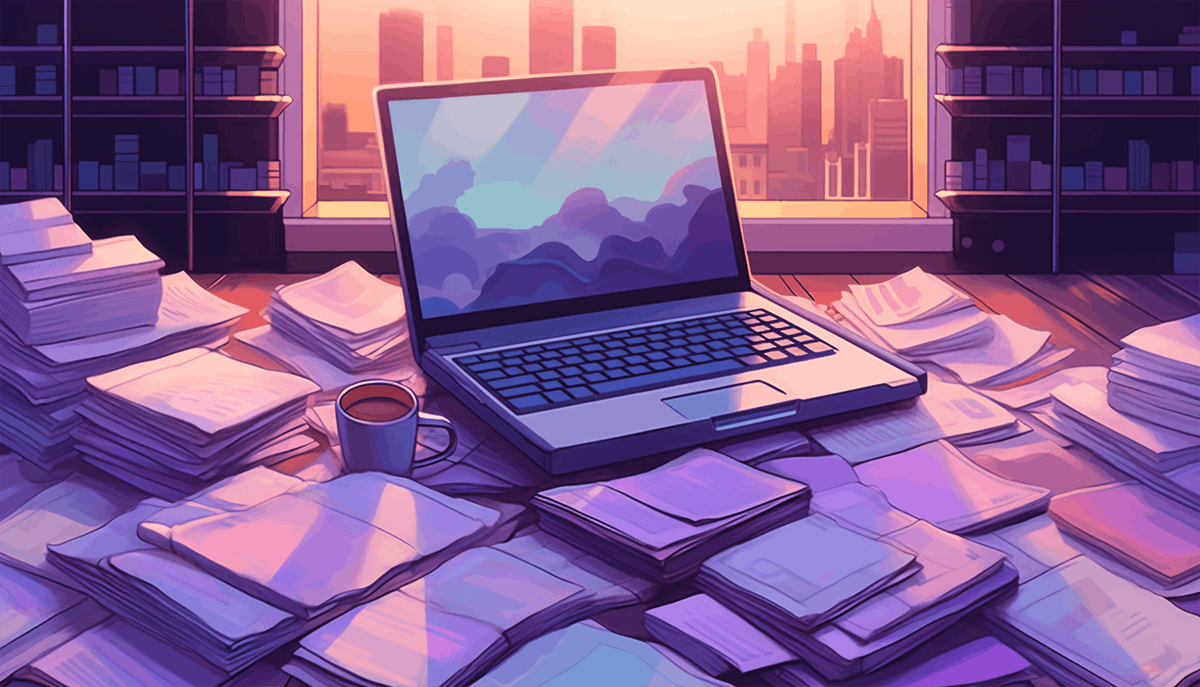 Inspired by our article topic, we turned to Midjourney to generate a cover image for our piece. The prompt? “An illustration of a laptop, light purple tones, pixel art --ar 16:9”.