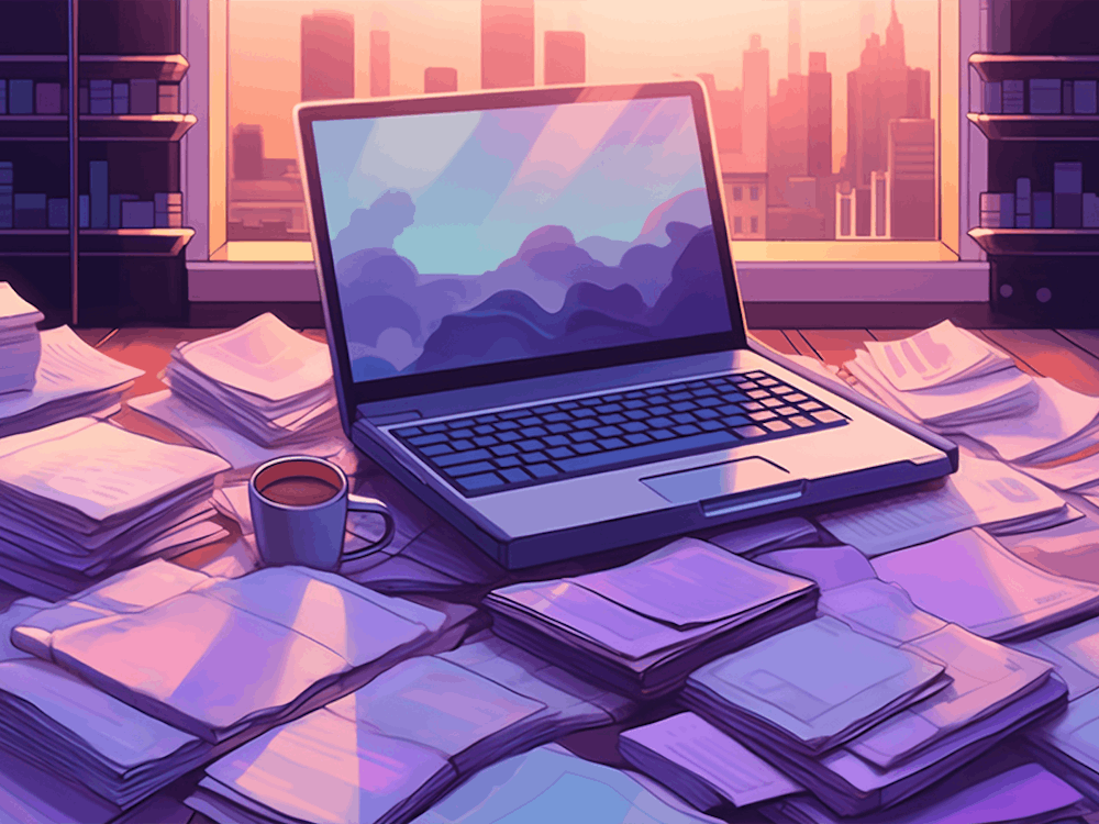 Inspired by our article topic, we turned to Midjourney to generate a cover image for our piece. The prompt? “An illustration of a laptop, light purple tones, pixel art --ar 16:9”.