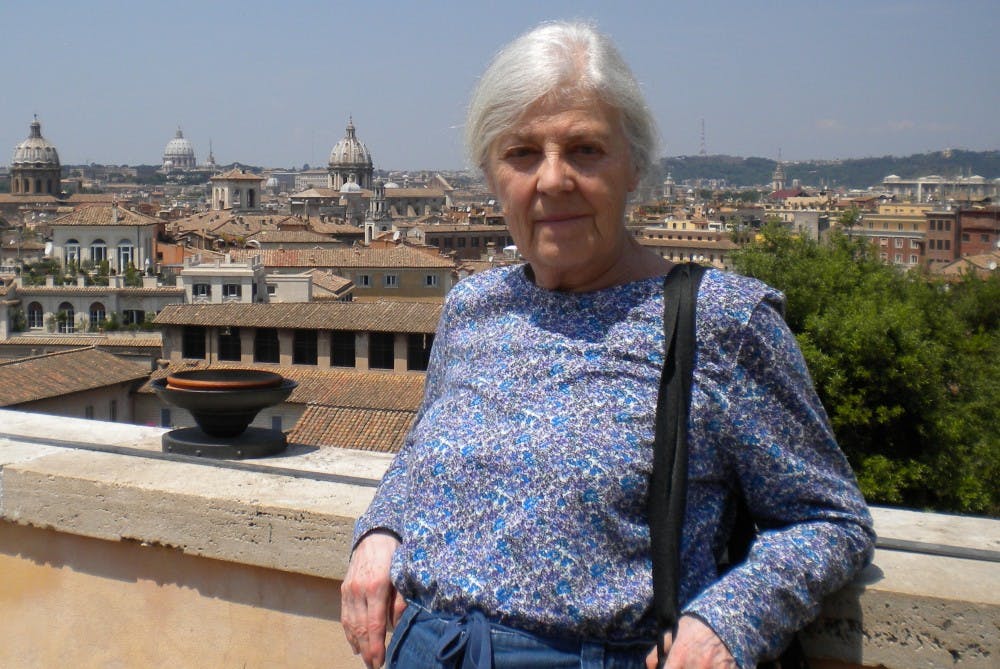 <p>Eleanor Leach, a professor in IU's Department of Classical Studies, stands in Rome in 2011 on one of her many trips with students. Leach was found dead last Monday in her home. She was 80 years old.</p>