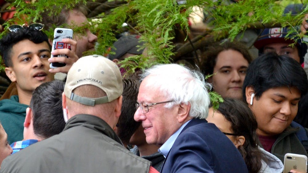 Senator Bernie Sanders, I-Vermont, joined Liz Watson, democratic nominee for Indiana's 9th Congressional District, at a political rally at Dunn Meadow.&nbsp;