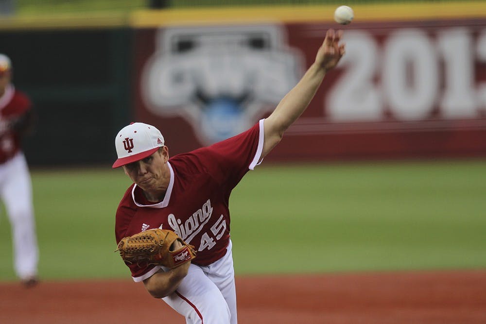 Senior left-handed pitcher Caleb Baragar pitches during the third inning of play against Northwestern on April 29, 2016. Baragar pitched 92 times over five innings with seven strikeouts.